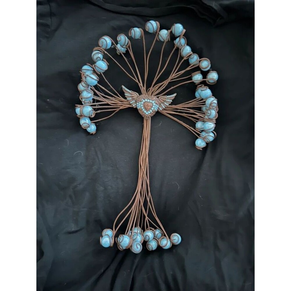 Copper Wire Tree of Life Wall Art With Blue Beads
